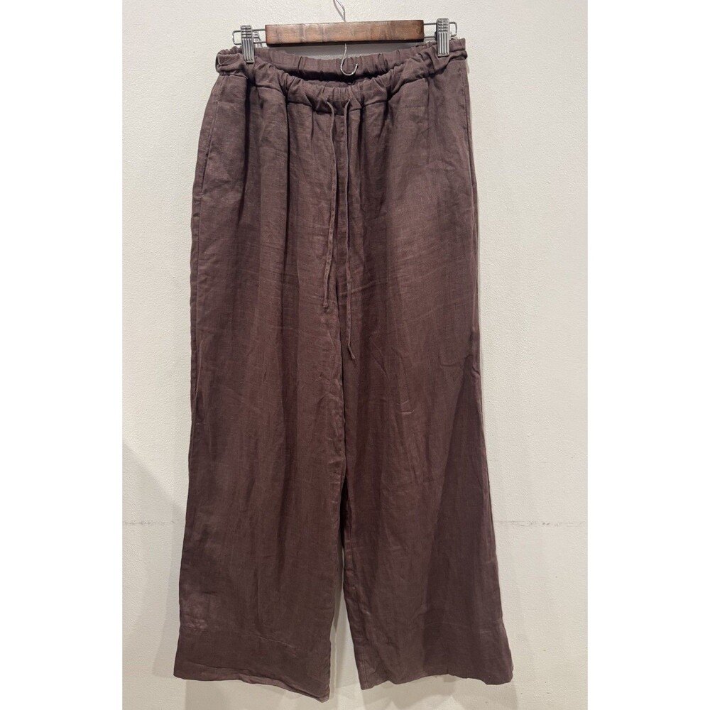 Dissh Gina Choc Linen Elastic Waist Wide Leg Linen Pants Minimalist Boho Size 10 - Picture 3 of 7